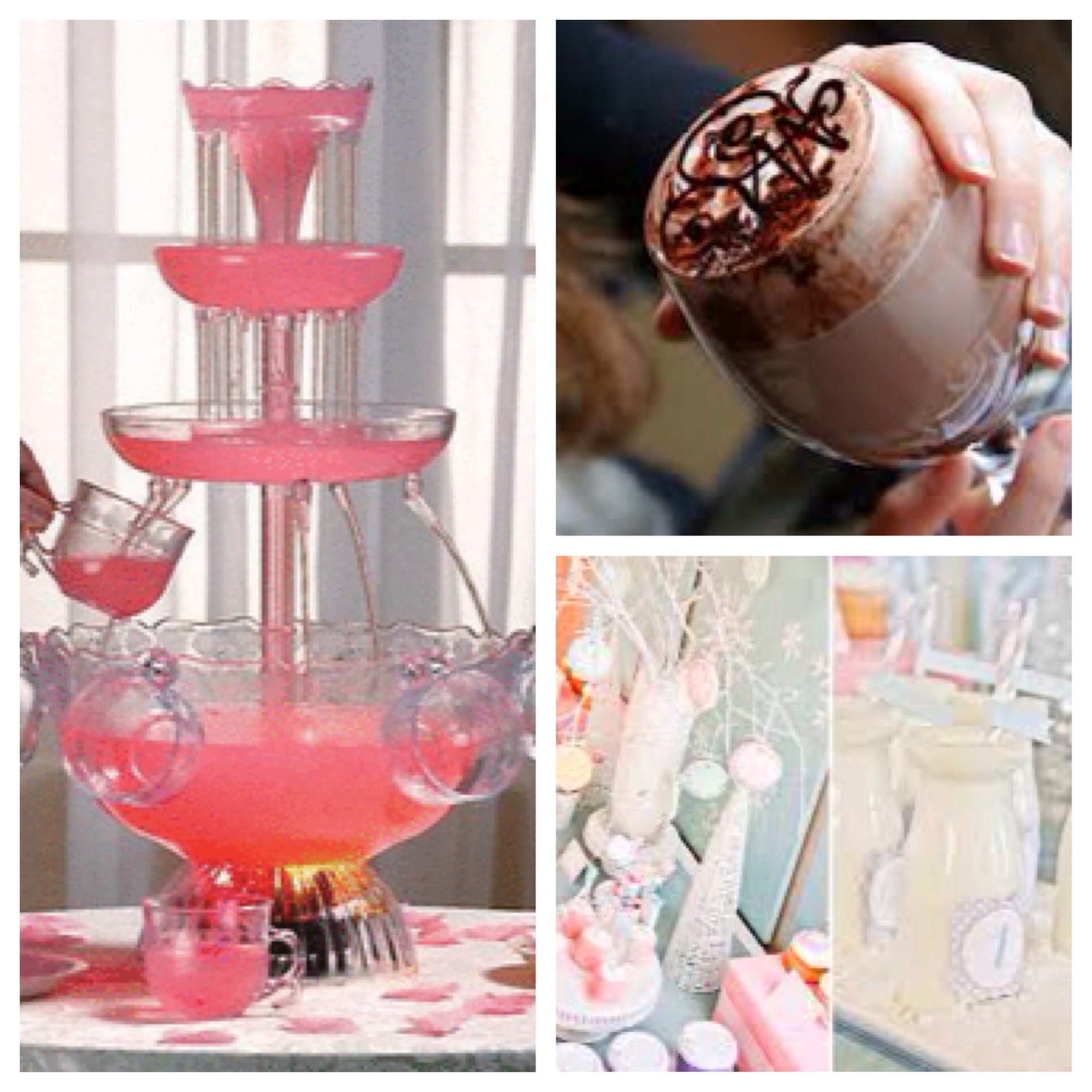 punch cocktail fountain, hot cocoa, winter carnival table decor