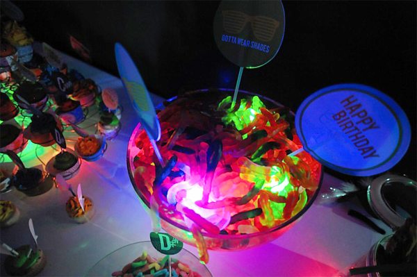 bowl of sweets with glow sticks