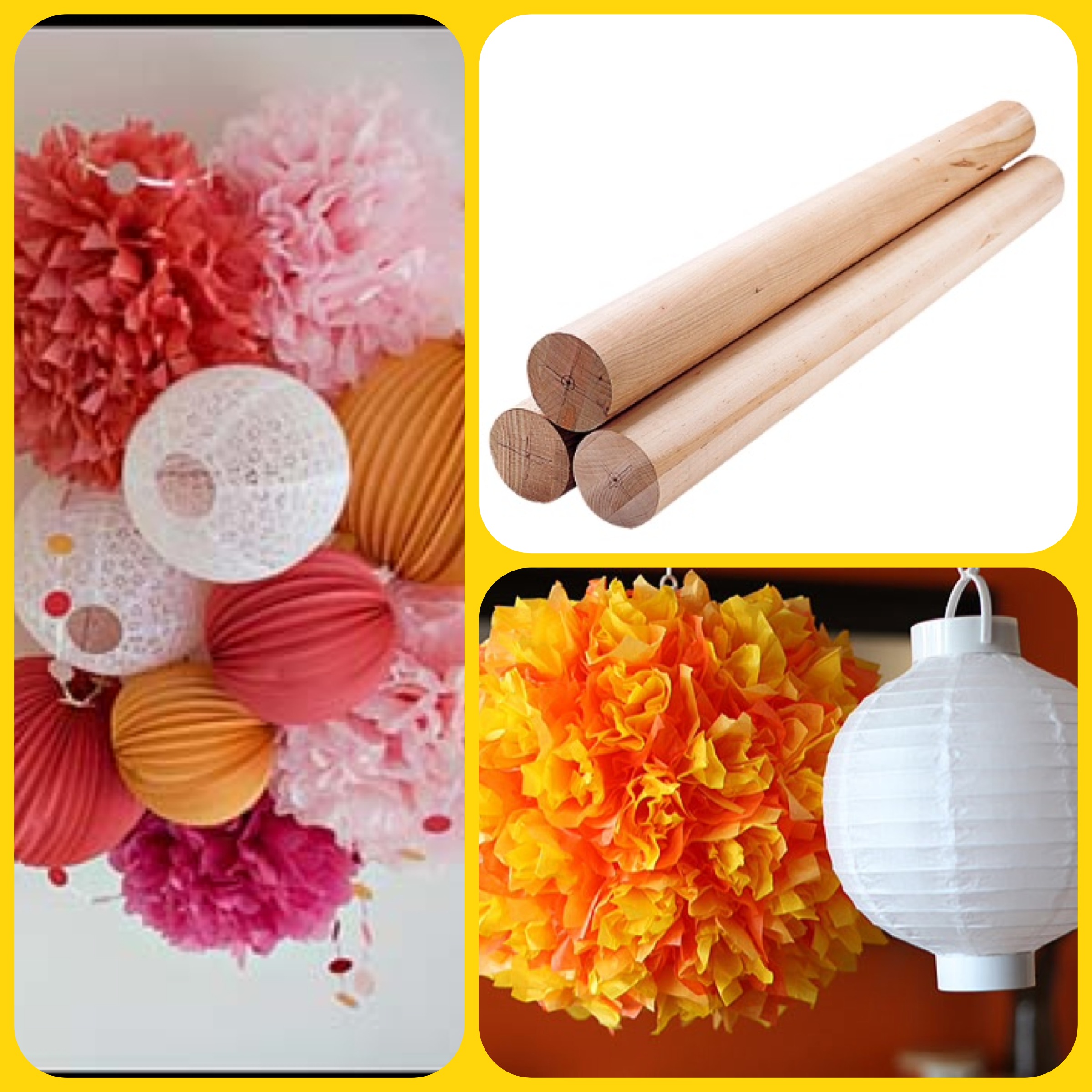 Materials needed for paper lantern chandelier