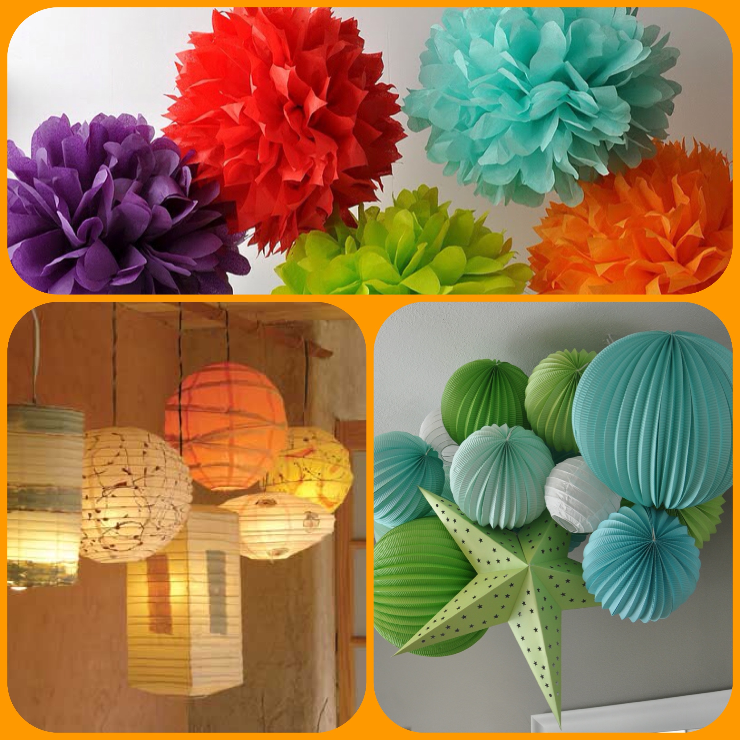 Colourful paper lantern chandeliers