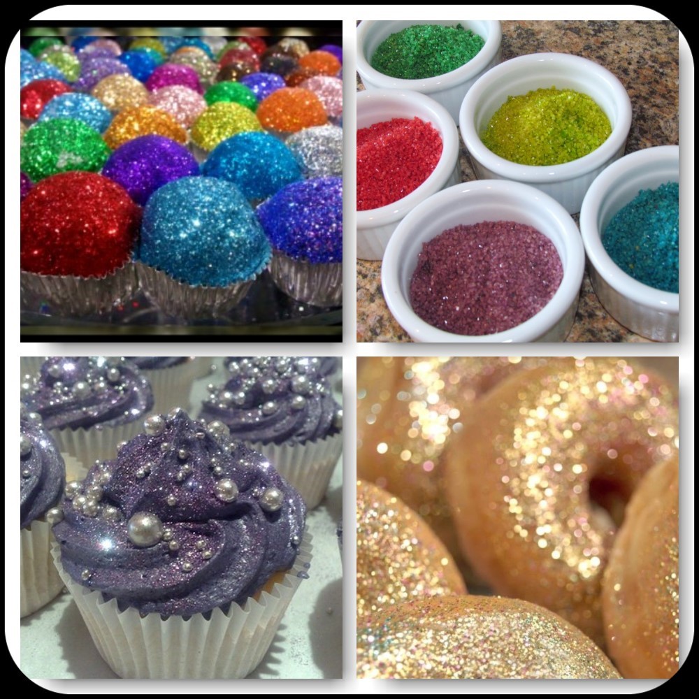 edible glitter on a variety of foods