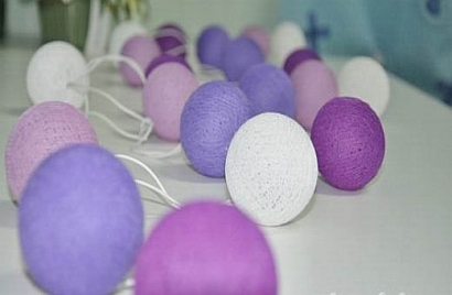 Purple Toned Cotton Ball String lights