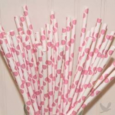 Light Pink Polka Dot Straws (25)