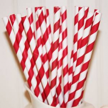 Candy Apple Red and White Striped Straws (25)